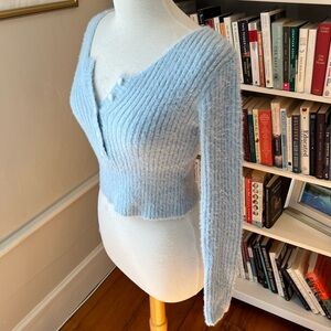 SHEIN soft fuzzy ribbed cropped body-con scoop neck with buttons